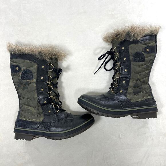 Sorel Tofino II Winter Snow Boot Green Camo with Faux Fur Waterproof US 6.5 - Picture 1 of 6